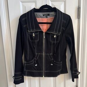 Eric Black Women's Jacket w/ White Stitching, Pockets Galore & Front Zip